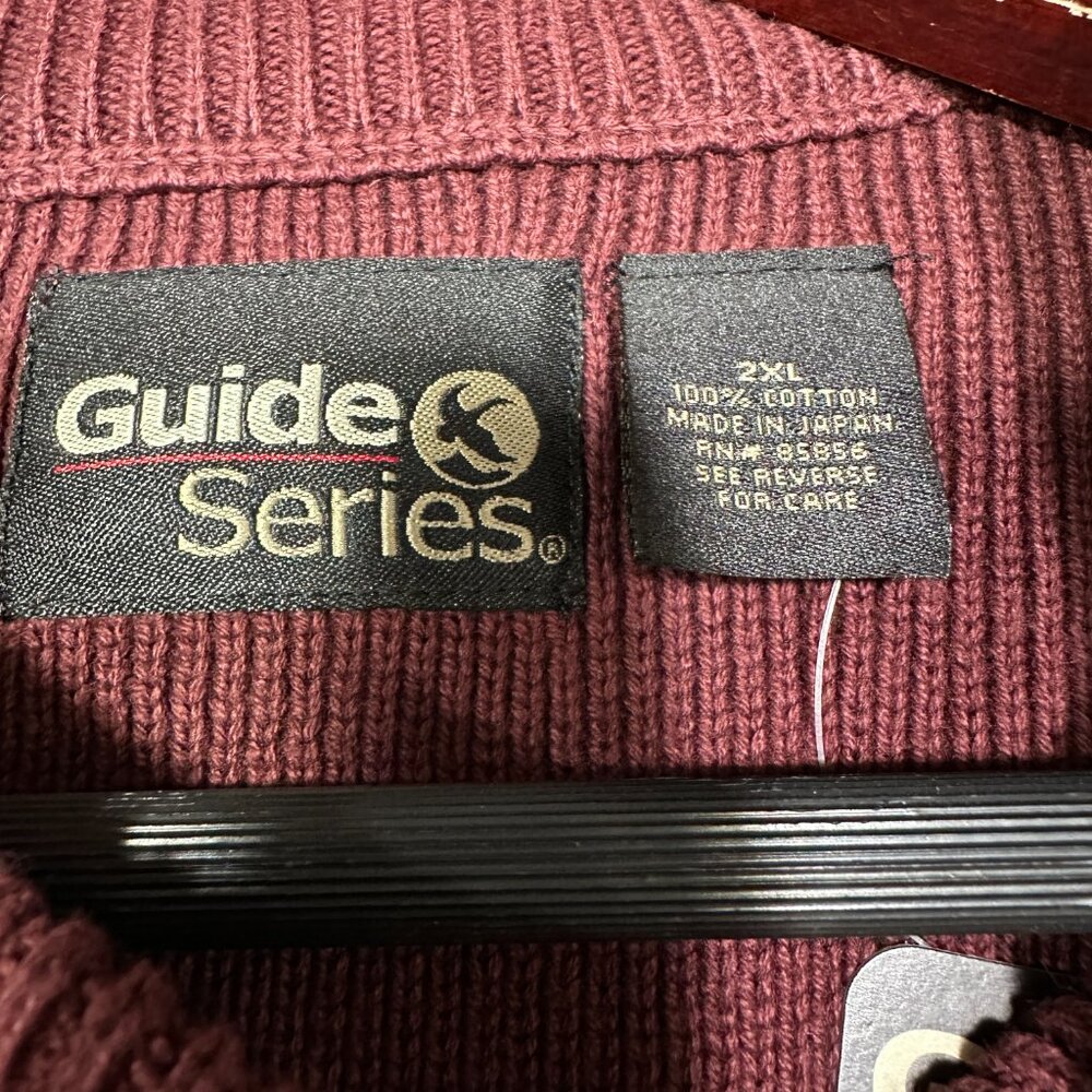 Guide Series Sweater Mens 2XL Burgundy Cotton Cable Knit Pullover Ribbed Hem NEW - Picture 5 of 7